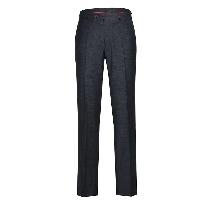 Mens Basic Two Button Slim Fit Wool Suit in Charcoal Grey Weave - Image 6