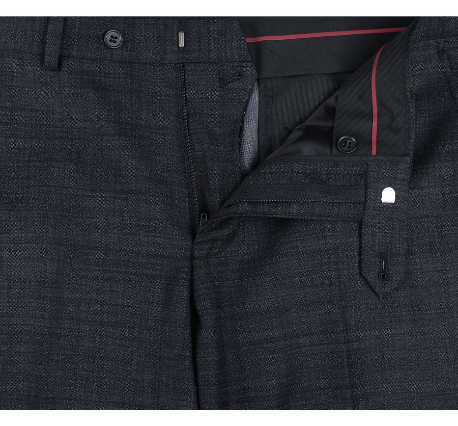 Mens Basic Two Button Slim Fit Wool Suit in Charcoal Grey Weave - Image 7