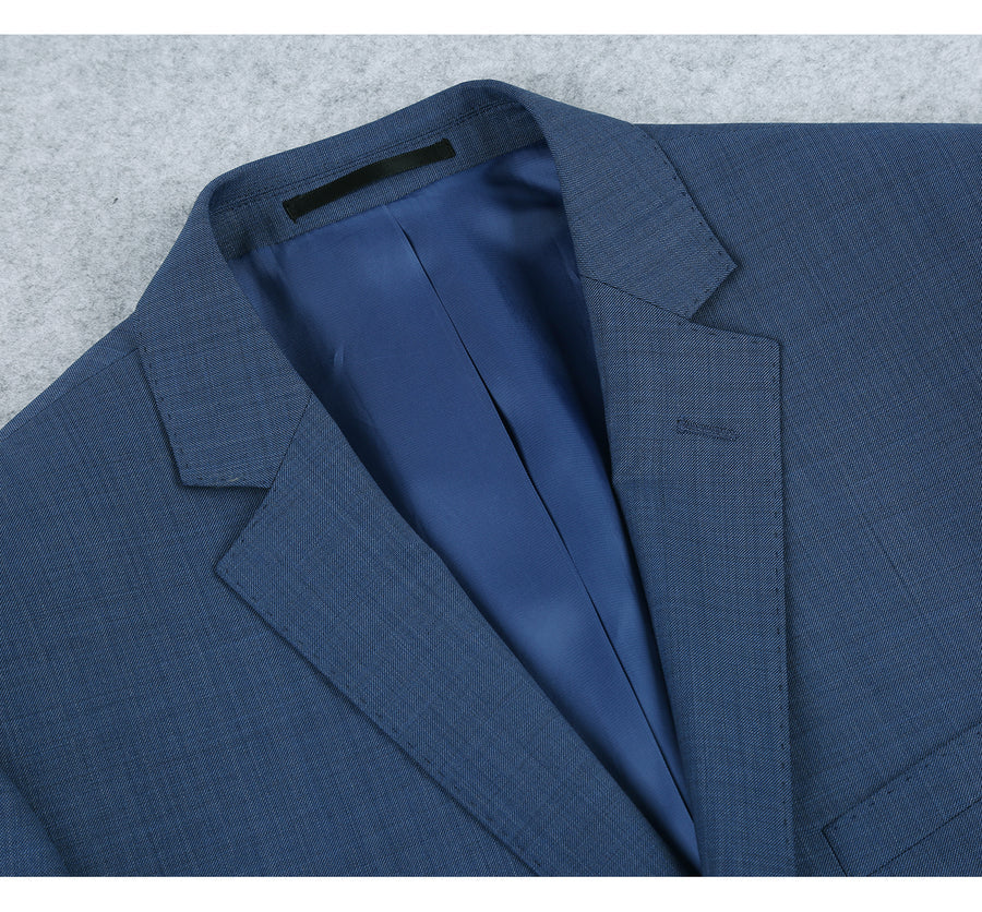 Mens Basic Two Button Slim Fit Wool Suit in Steel Blue - Image 2