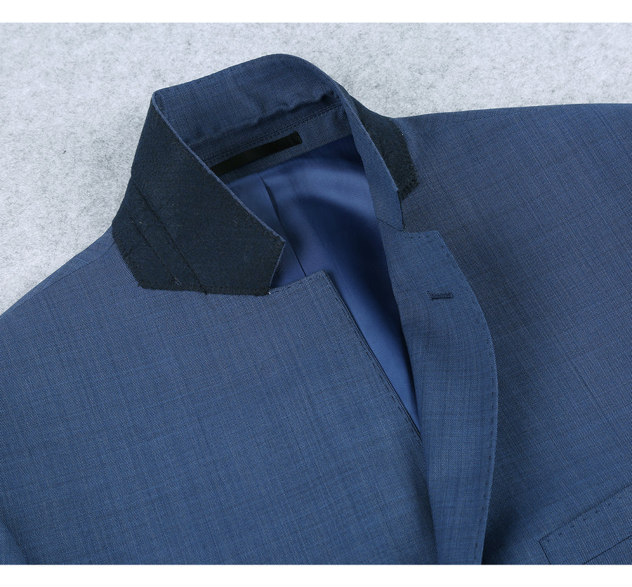 Mens Basic Two Button Slim Fit Wool Suit in Steel Blue - Image 3