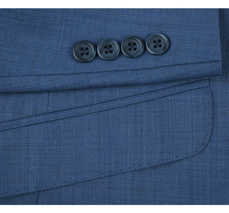 Mens Basic Two Button Slim Fit Wool Suit in Steel Blue - Image 4