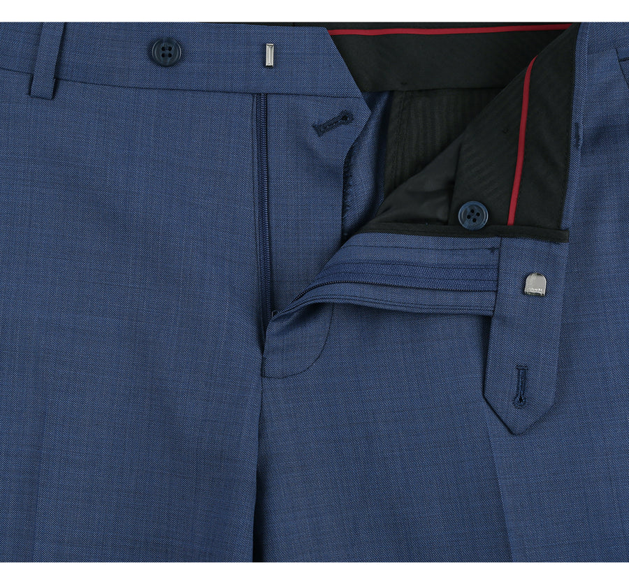 Mens Basic Two Button Slim Fit Wool Suit in Steel Blue - Image 5