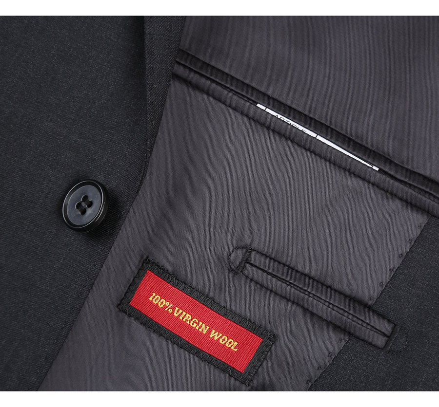 Mens Basic Two Button Slim Fit Wool Suit with Optional Vest in Charcoal Grey - Image 5