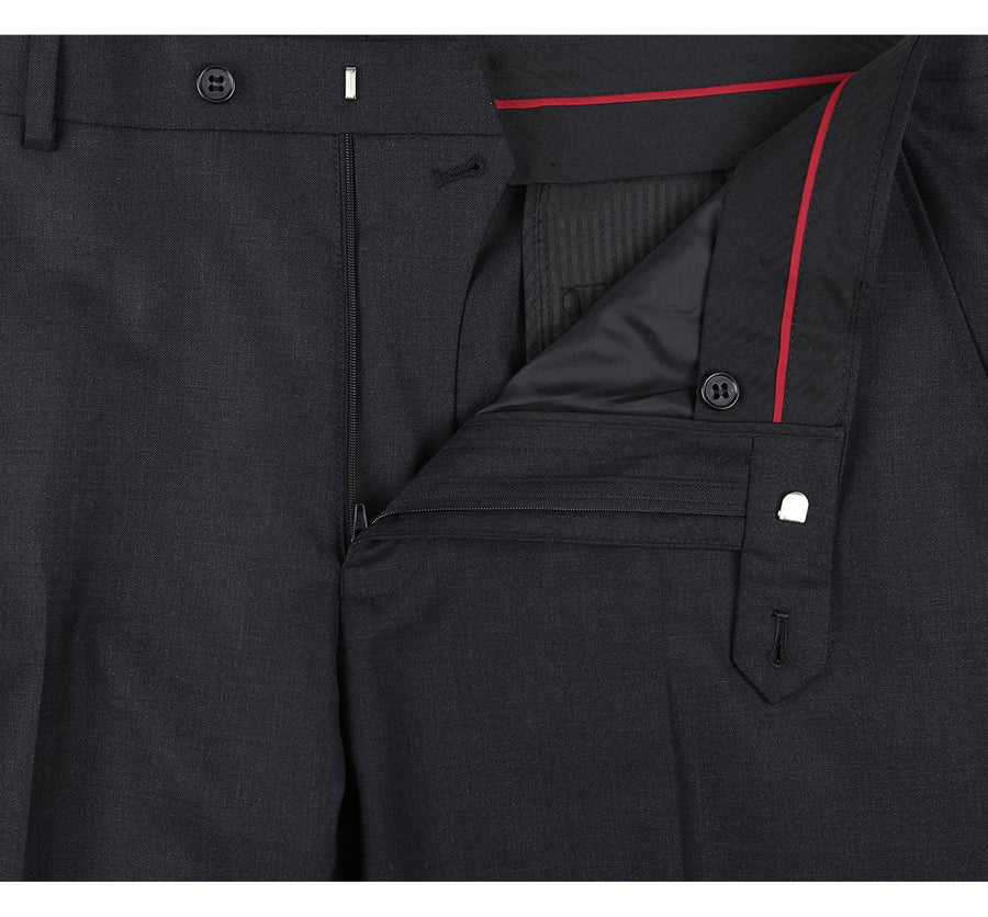 Mens Basic Two Button Slim Fit Wool Suit with Optional Vest in Charcoal Grey - Image 6