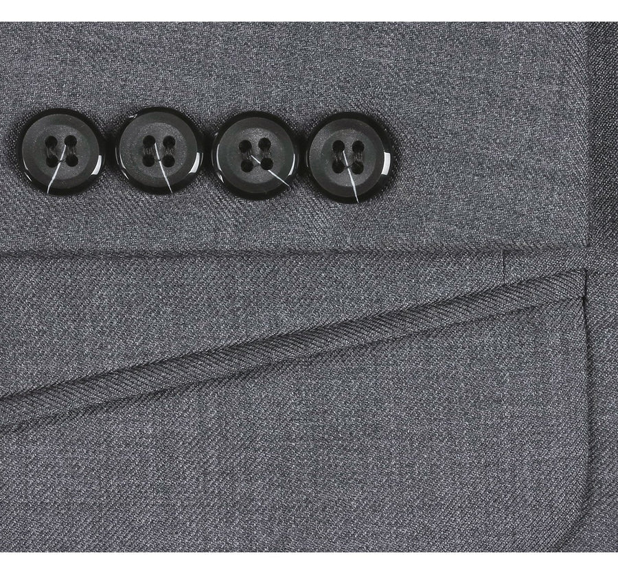 Mens Basic Two Button Slim Fit Wool Suit with Optional Vest in Grey - Image 4