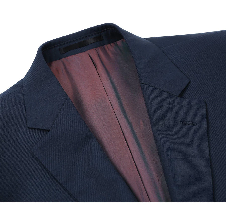 Mens Basic Two Button Slim Fit Wool Suit with Optional Vest in Indigo Blue - Image 3