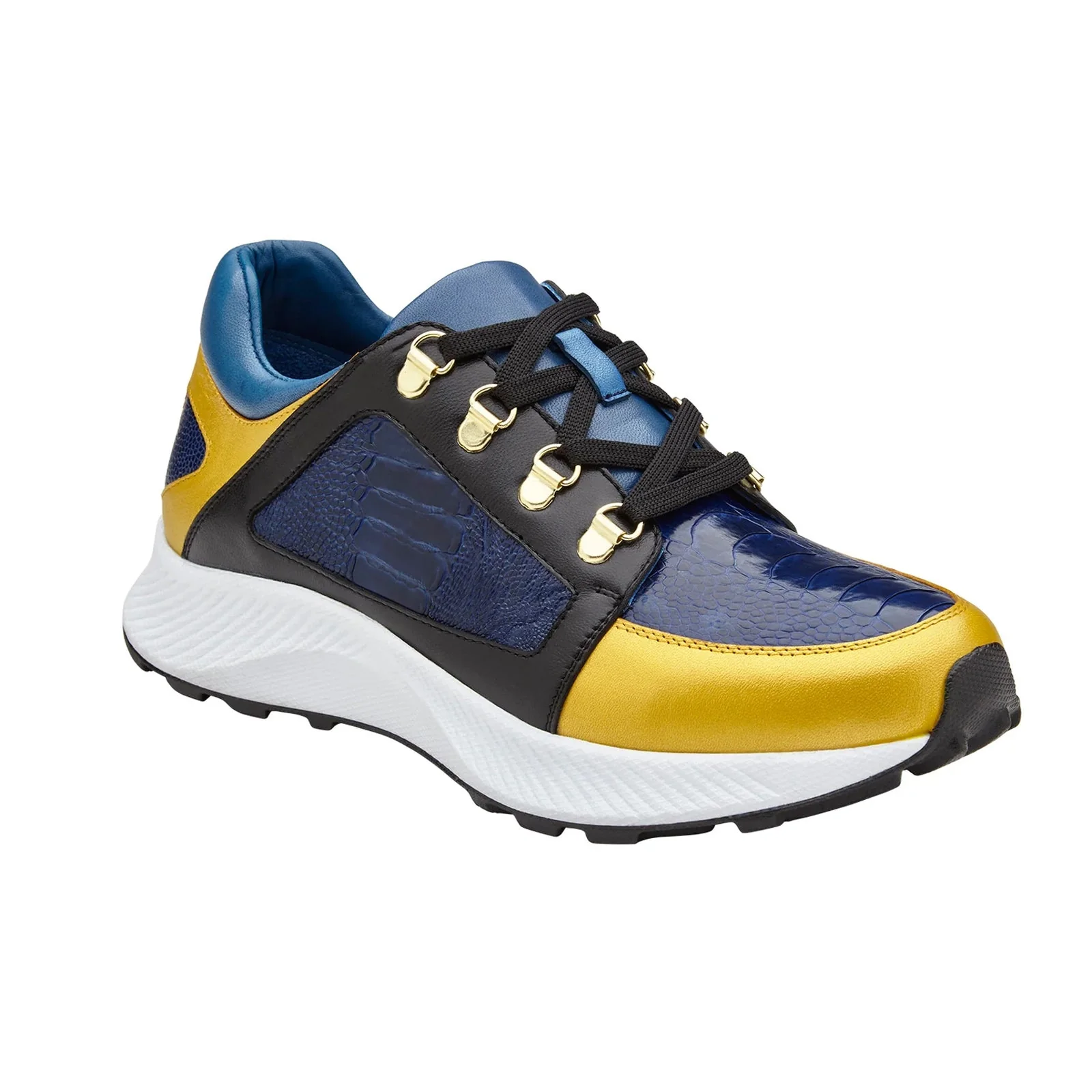 Men's Belvedere Adam Ostrich & Italian Calfskin Sneaker in Gold, Blue & Black - Image 2