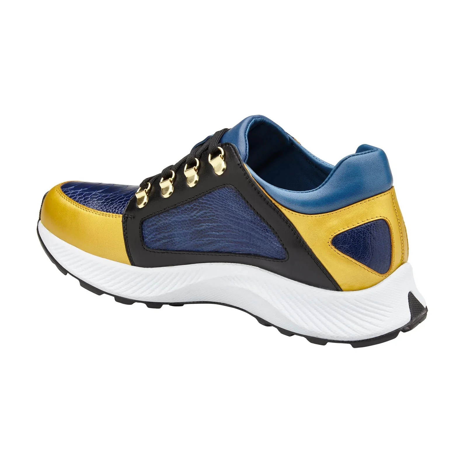 Men's Belvedere Adam Ostrich & Italian Calfskin Sneaker in Gold, Blue & Black - Image 3