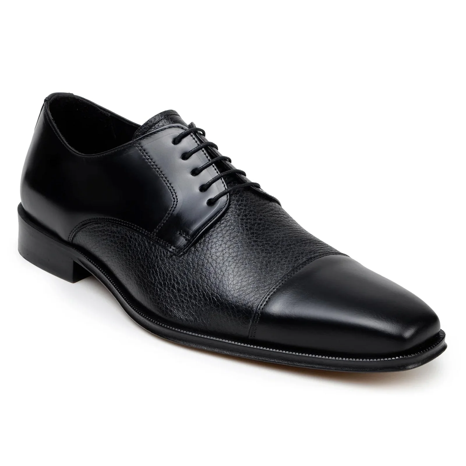 Men's Belvedere Alexander Italian Deerskin & Nappa Leather Cap Toe Dress Shoe in Black - Image 2