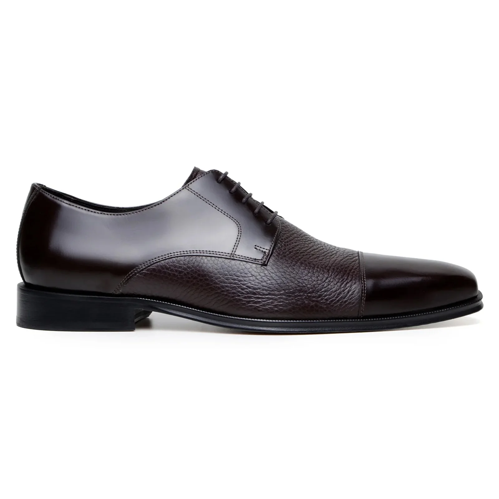 Men's Belvedere Alexander Italian Deerskin & Nappa Leather Cap Toe Dress Shoe in Brown