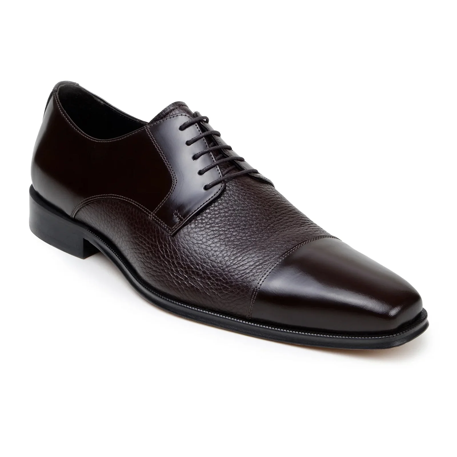 Men's Belvedere Alexander Italian Deerskin & Nappa Leather Cap Toe Dress Shoe in Brown - Image 2