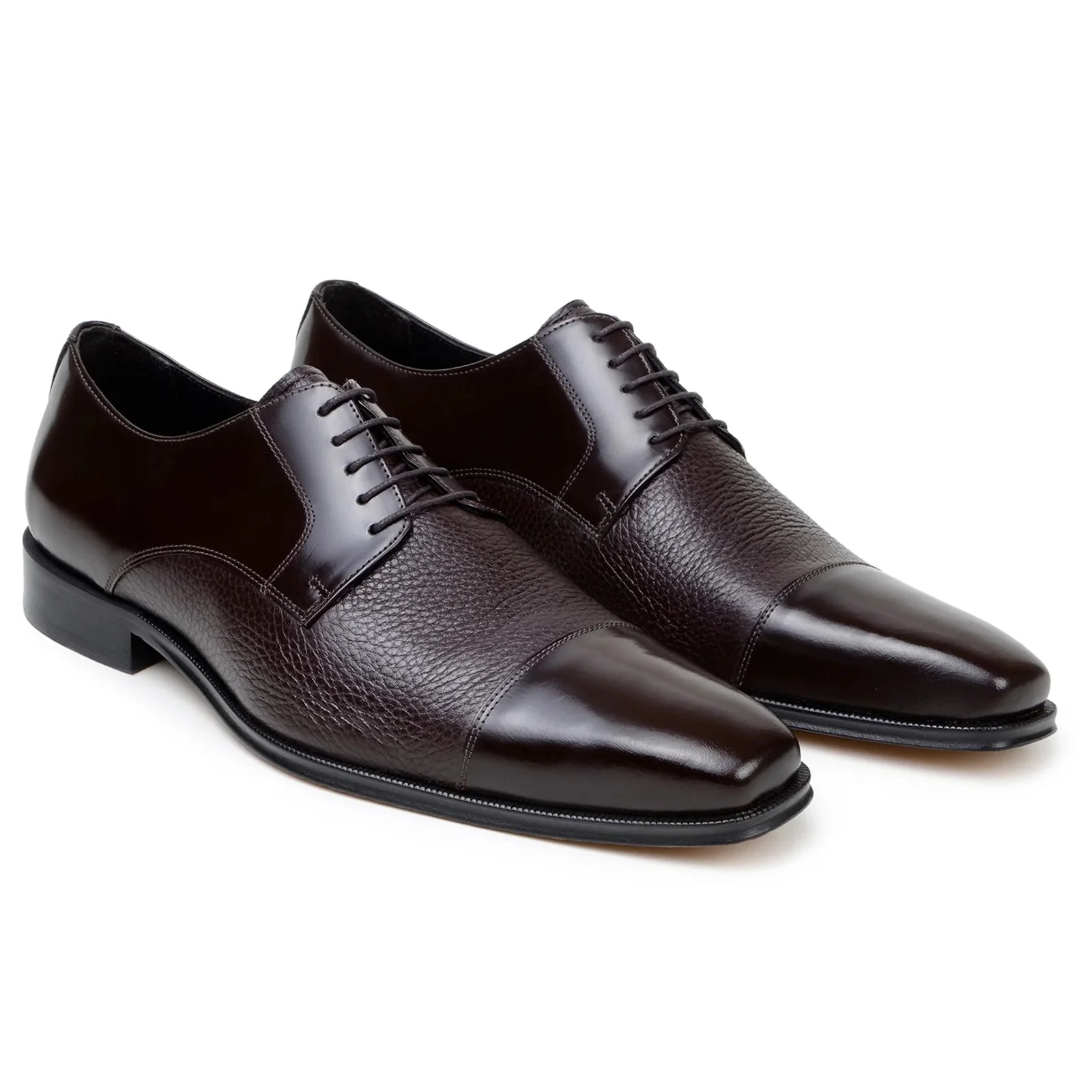 Men's Belvedere Alexander Italian Deerskin & Nappa Leather Cap Toe Dress Shoe in Brown - Image 3