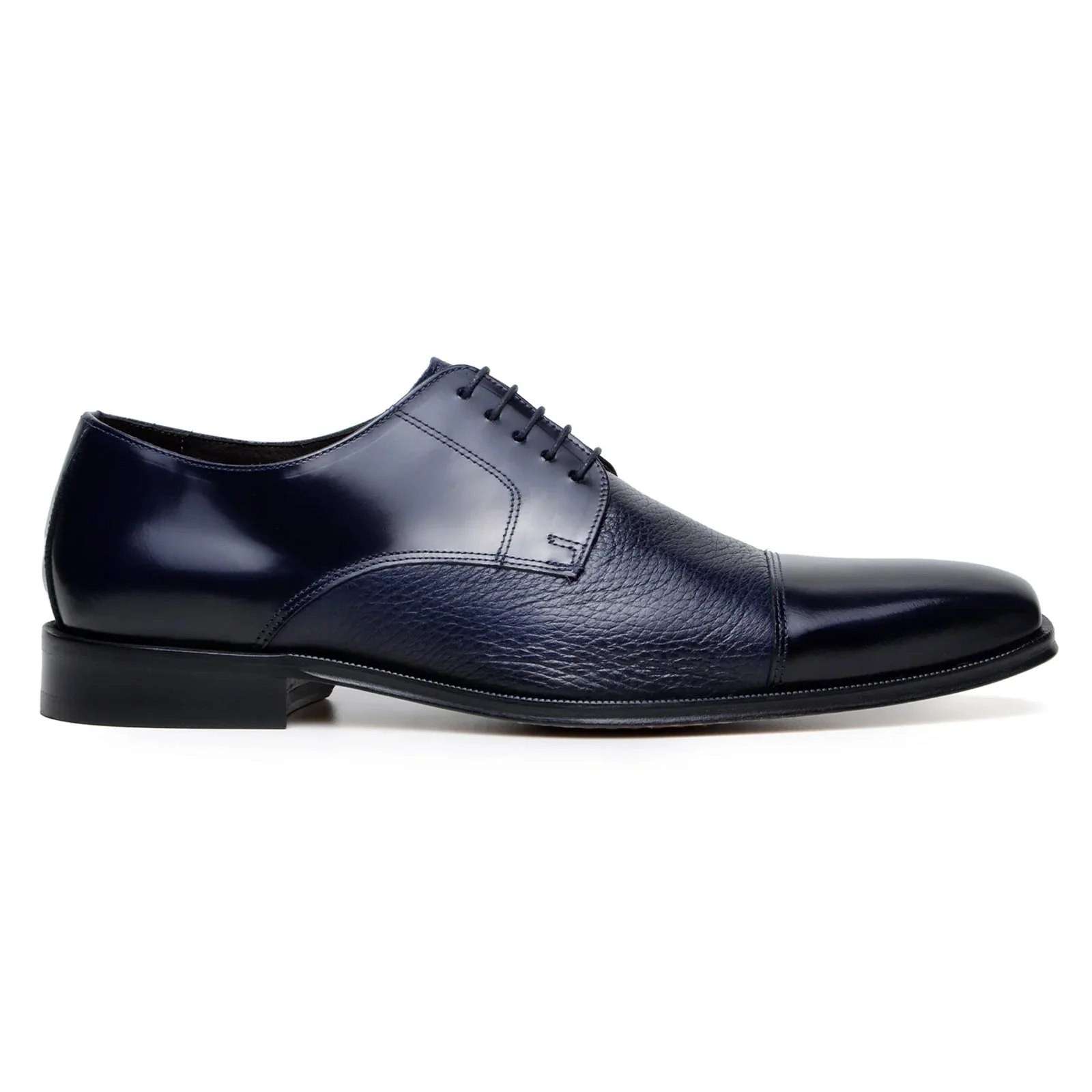 Men's Belvedere Alexander Italian Deerskin & Nappa Leather Cap Toe Dress Shoe in Navy