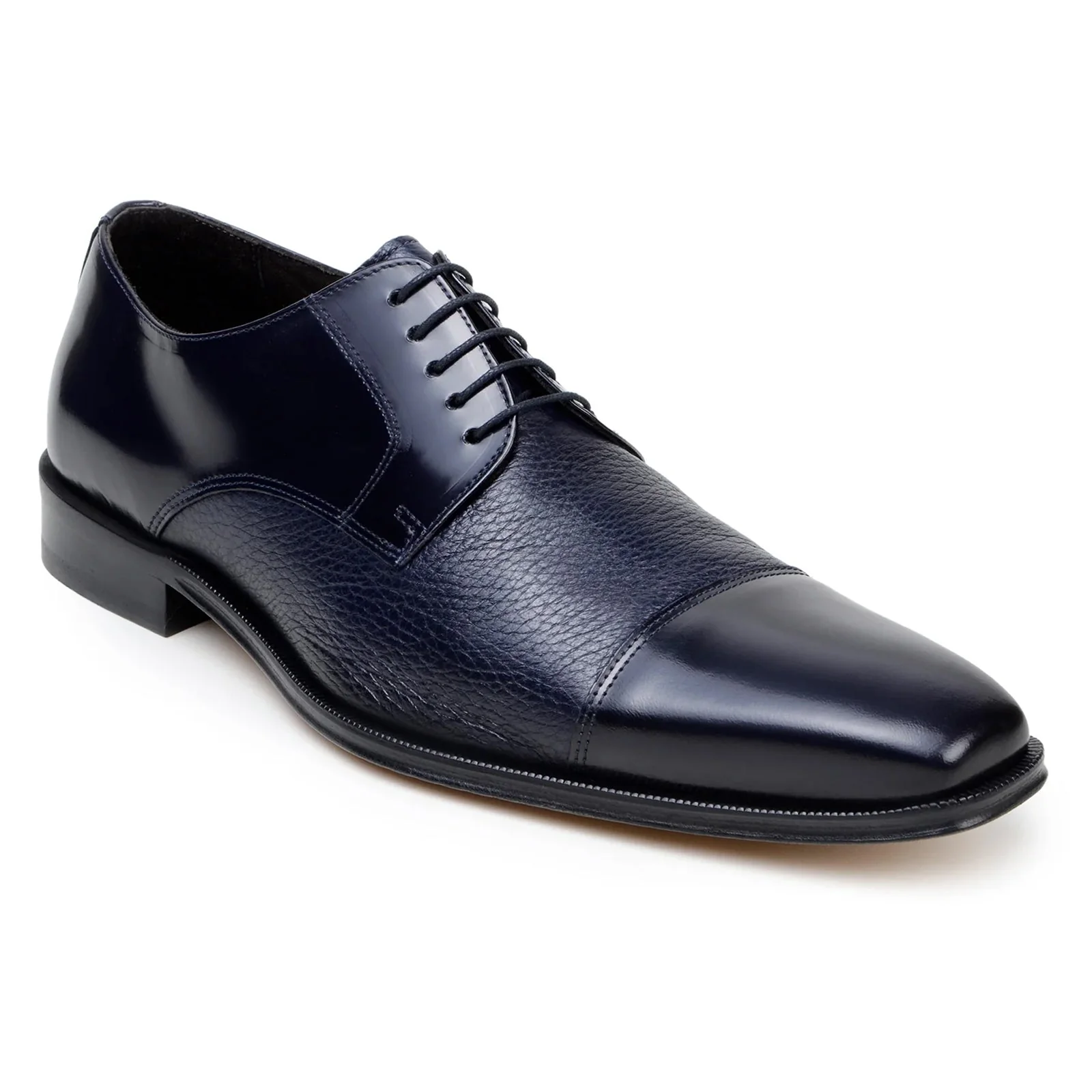 Men's Belvedere Alexander Italian Deerskin & Nappa Leather Cap Toe Dress Shoe in Navy - Image 2