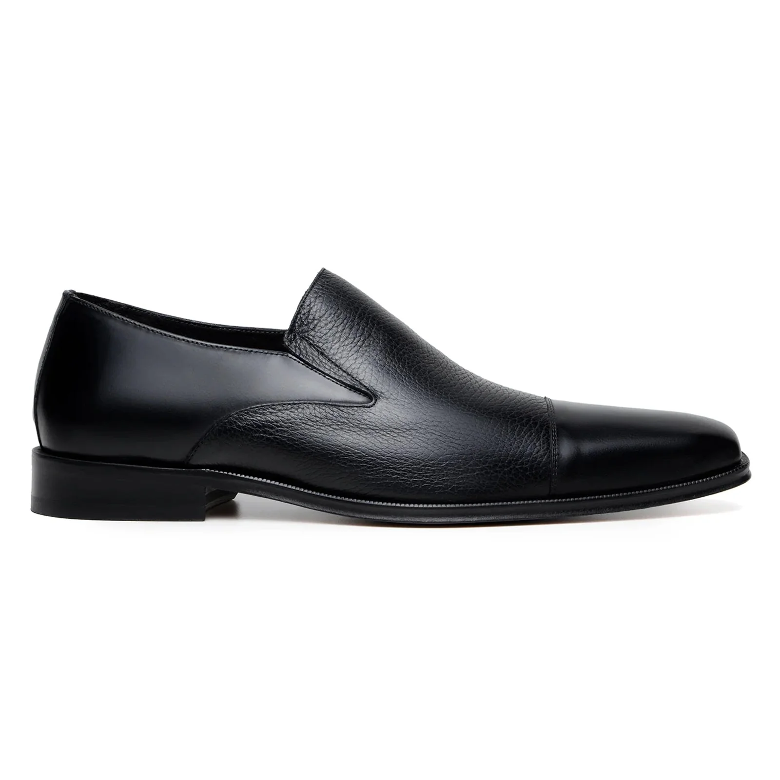 Men's Belvedere Andreo Italian Deerskin & Nappa Leather Cap Toe Slip On Loafer in Black