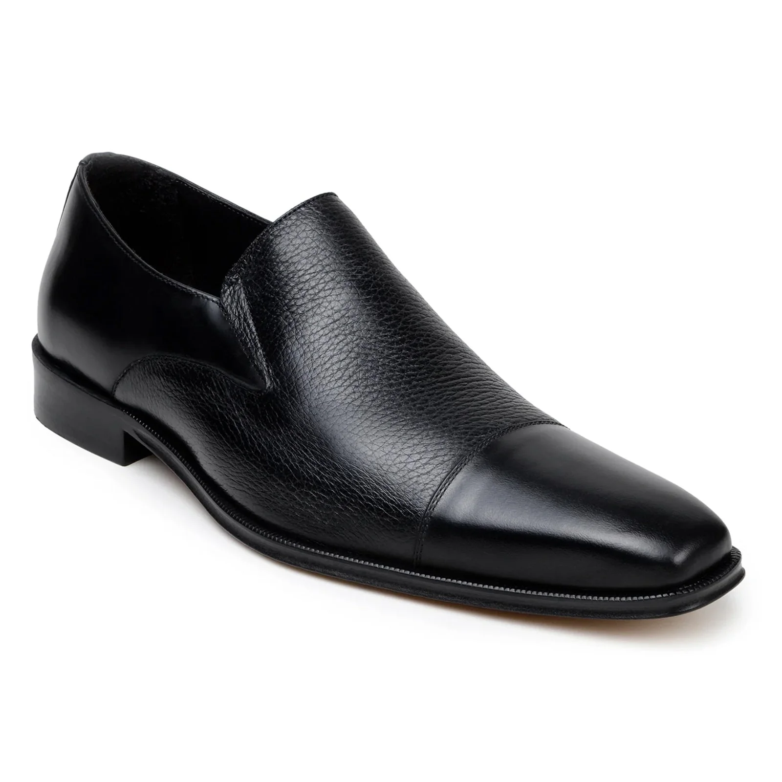 Men's Belvedere Andreo Italian Deerskin & Nappa Leather Cap Toe Slip On Loafer in Black - Image 2