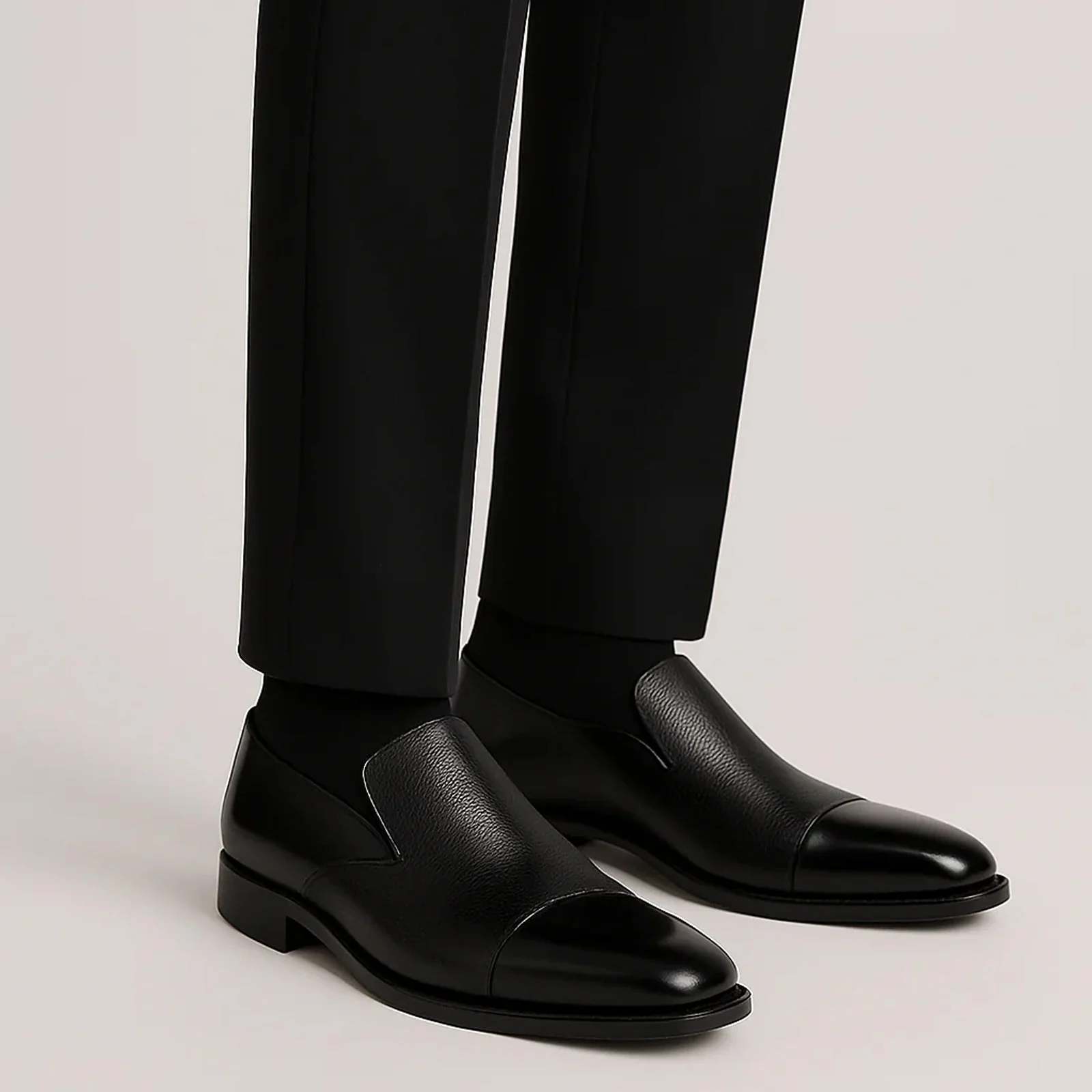 Men's Belvedere Andreo Italian Deerskin & Nappa Leather Cap Toe Slip On Loafer in Black - Image 5