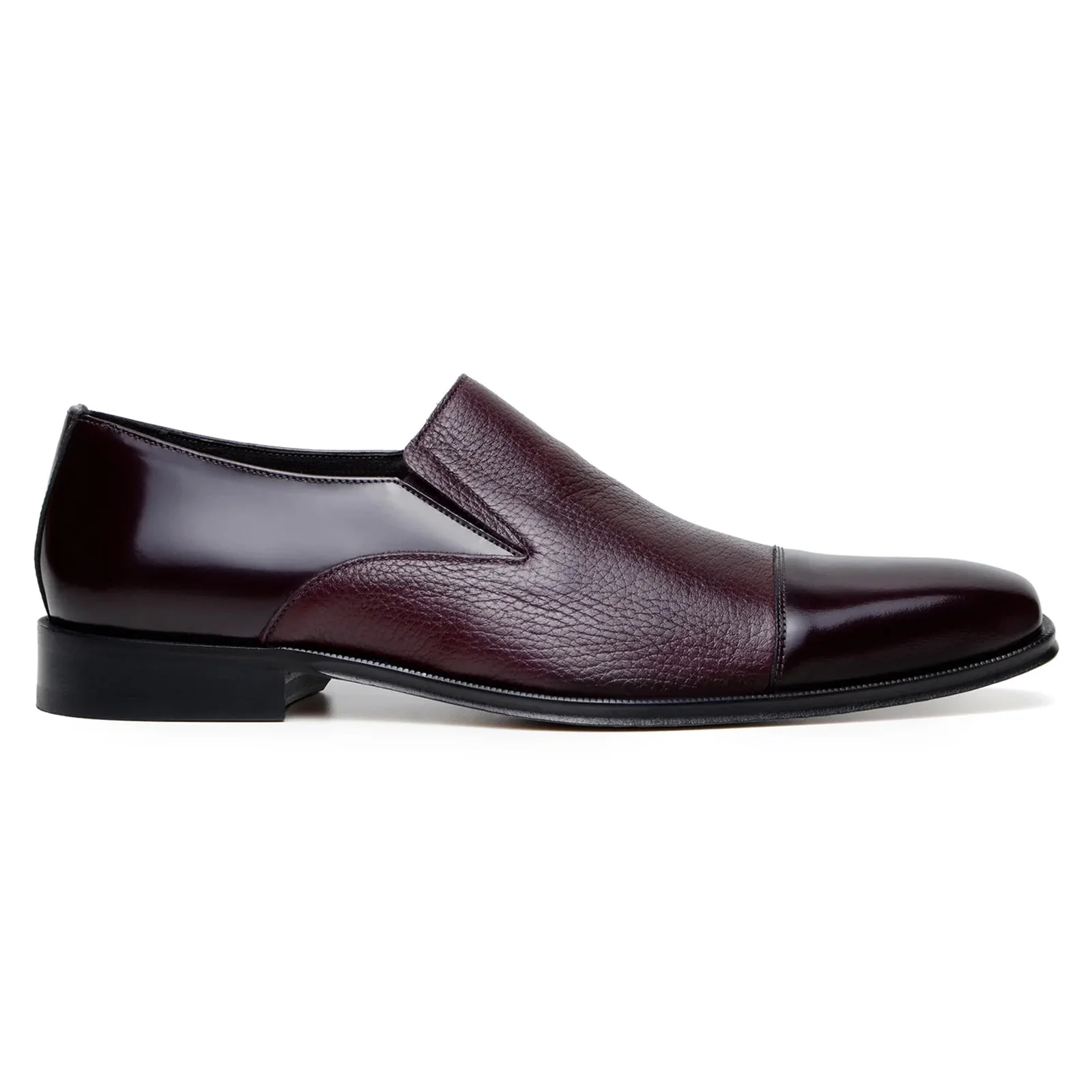 Men's Belvedere Andreo Italian Deerskin & Nappa Leather Cap Toe Slip On Loafer in Burgundy