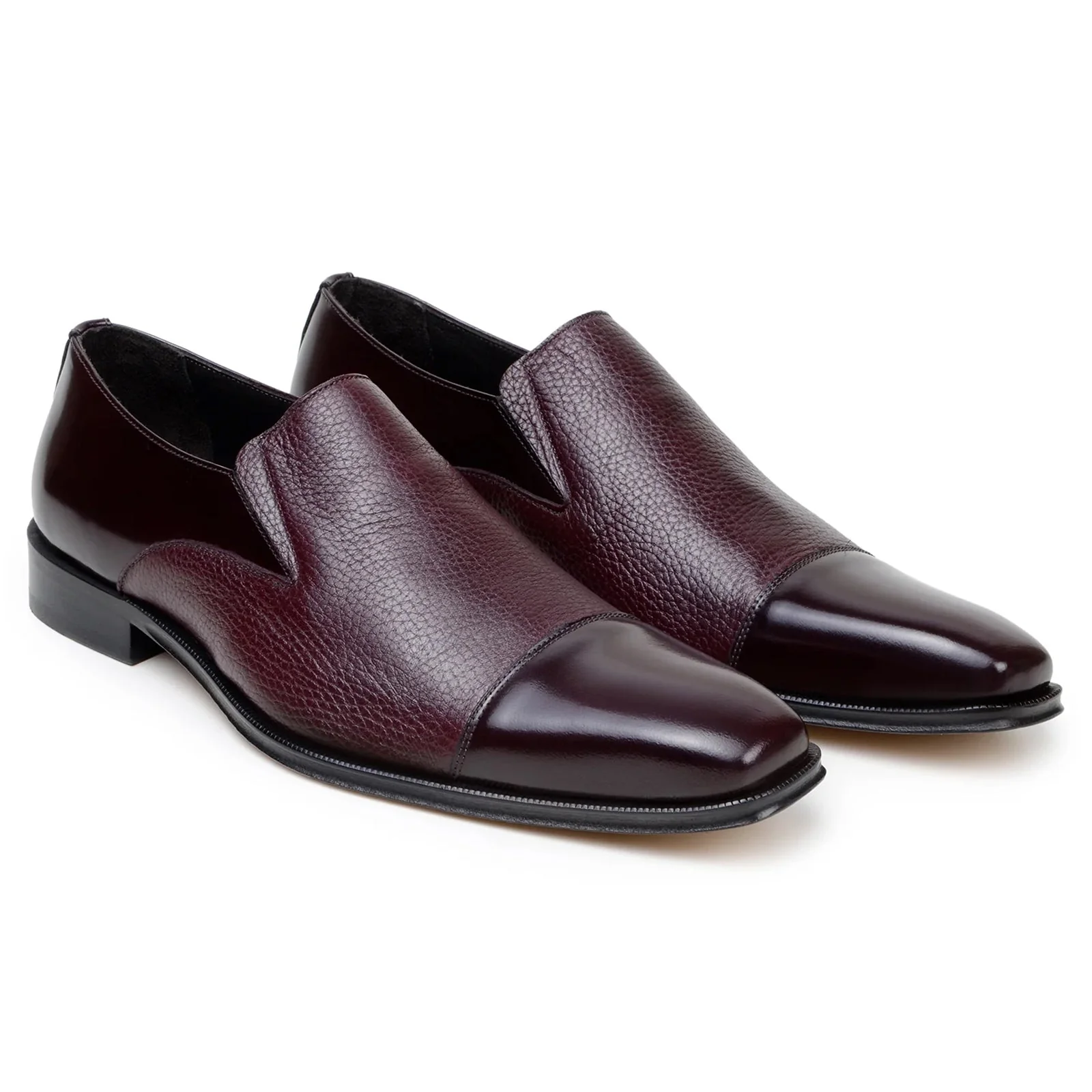 Men's Belvedere Andreo Italian Deerskin & Nappa Leather Cap Toe Slip On Loafer in Burgundy - Image 2