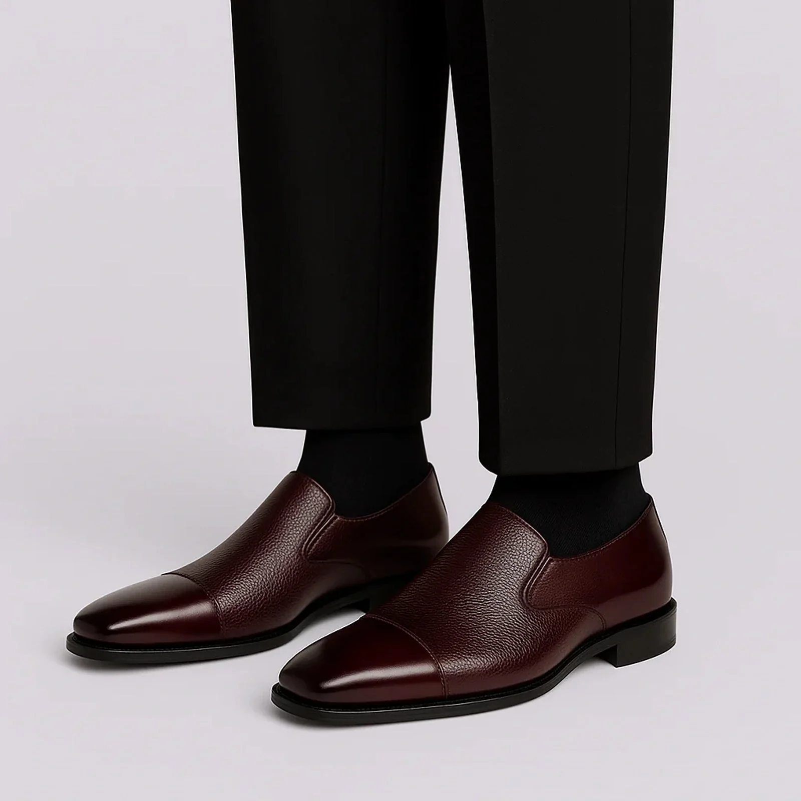Men's Belvedere Andreo Italian Deerskin & Nappa Leather Cap Toe Slip On Loafer in Burgundy - Image 4