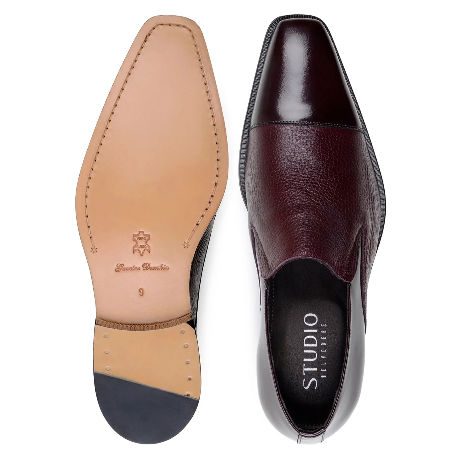 Men's Belvedere Andreo Italian Deerskin & Nappa Leather Cap Toe Slip On Loafer in Burgundy - Image 6