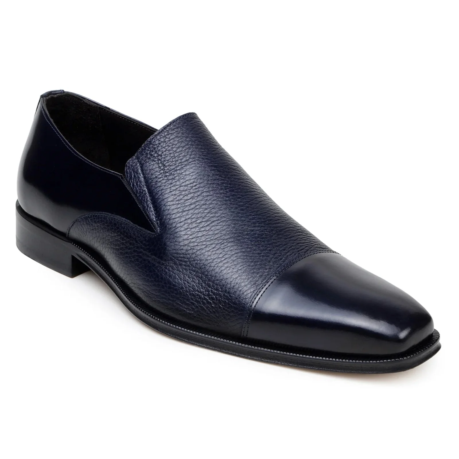 Men's Belvedere Andreo Italian Deerskin & Nappa Leather Cap Toe Slip On Loafer in Navy - Image 2