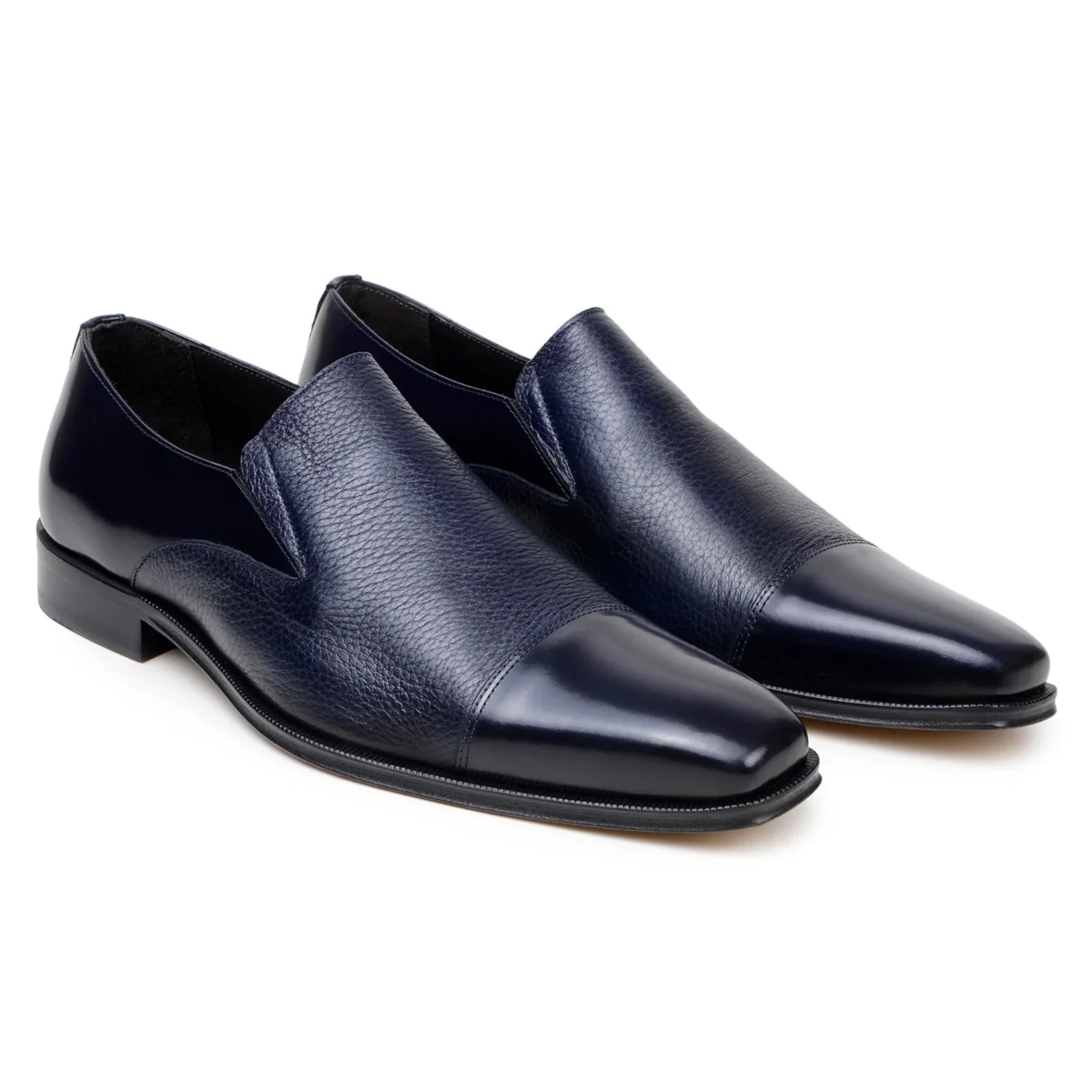 Men's Belvedere Andreo Italian Deerskin & Nappa Leather Cap Toe Slip On Loafer in Navy - Image 3