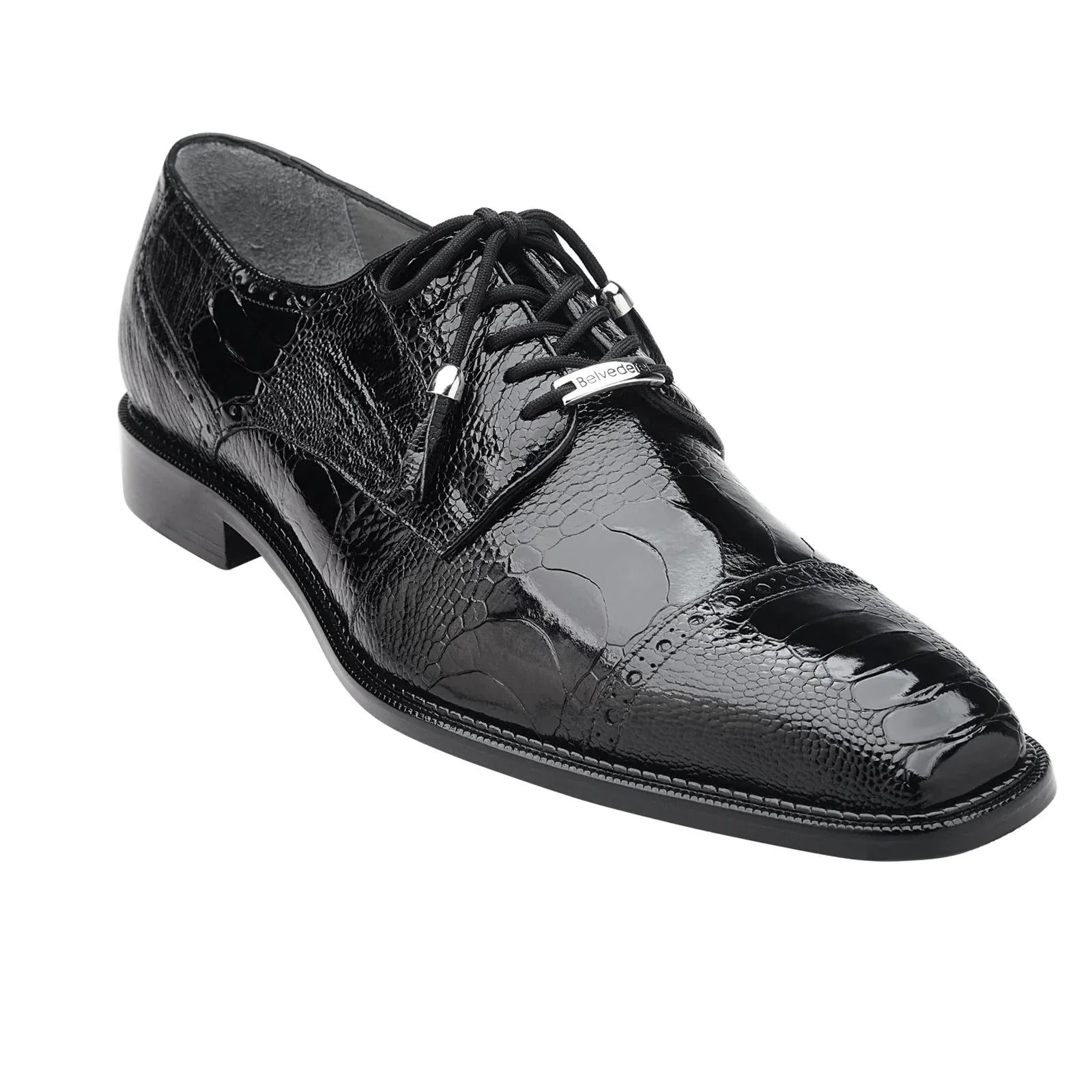 Men's Belvedere Batta Cap Toe Ostrich Dress Shoe in Black - Image 2