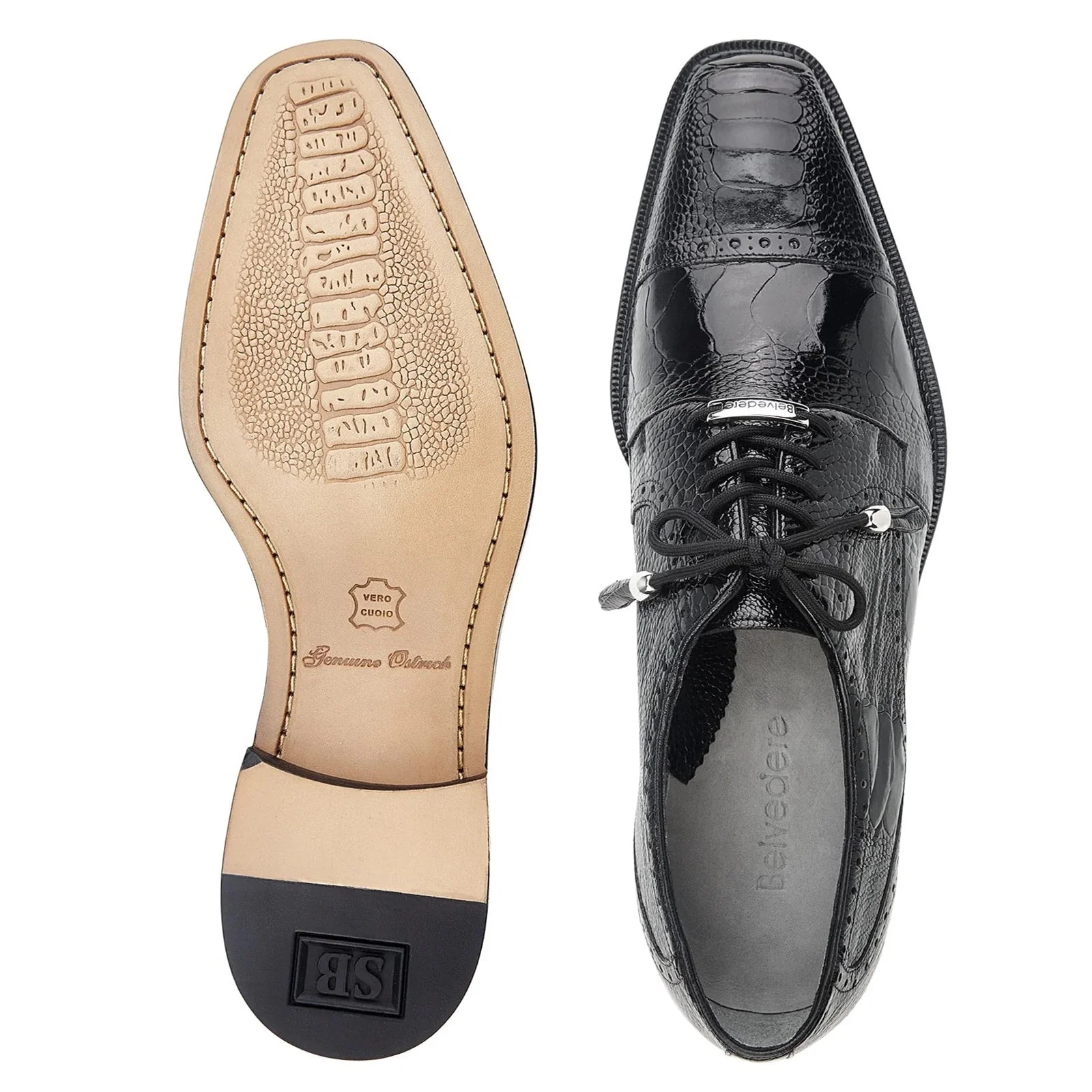 Men's Belvedere Batta Cap Toe Ostrich Dress Shoe in Black - Image 3
