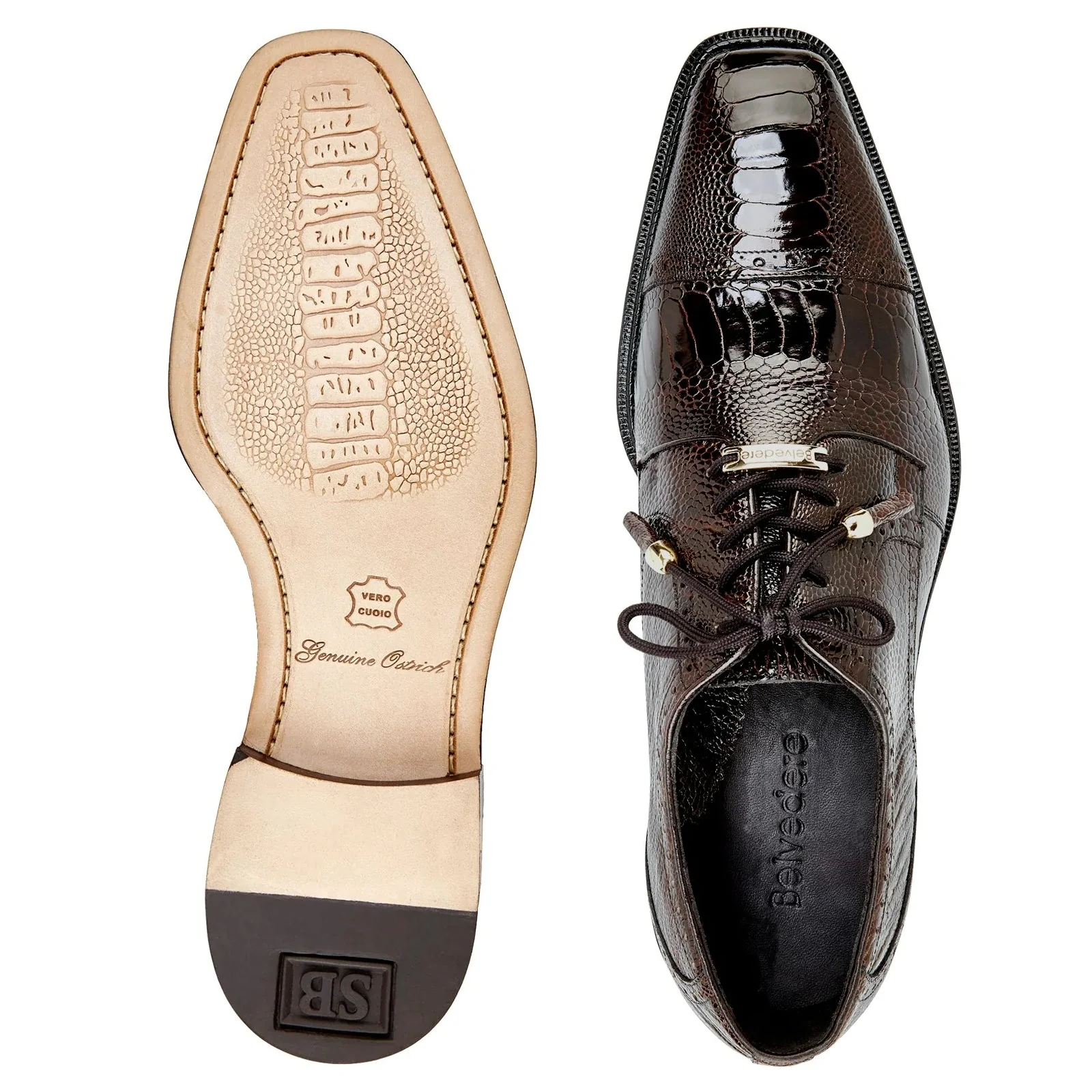 Men's Belvedere Batta Cap Toe Ostrich Dress Shoe in Brown - Image 3