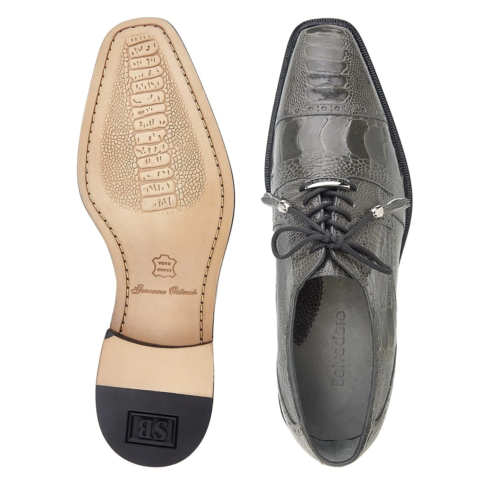 Men's Belvedere Batta Cap Toe Ostrich Dress Shoe in Grey - Image 3