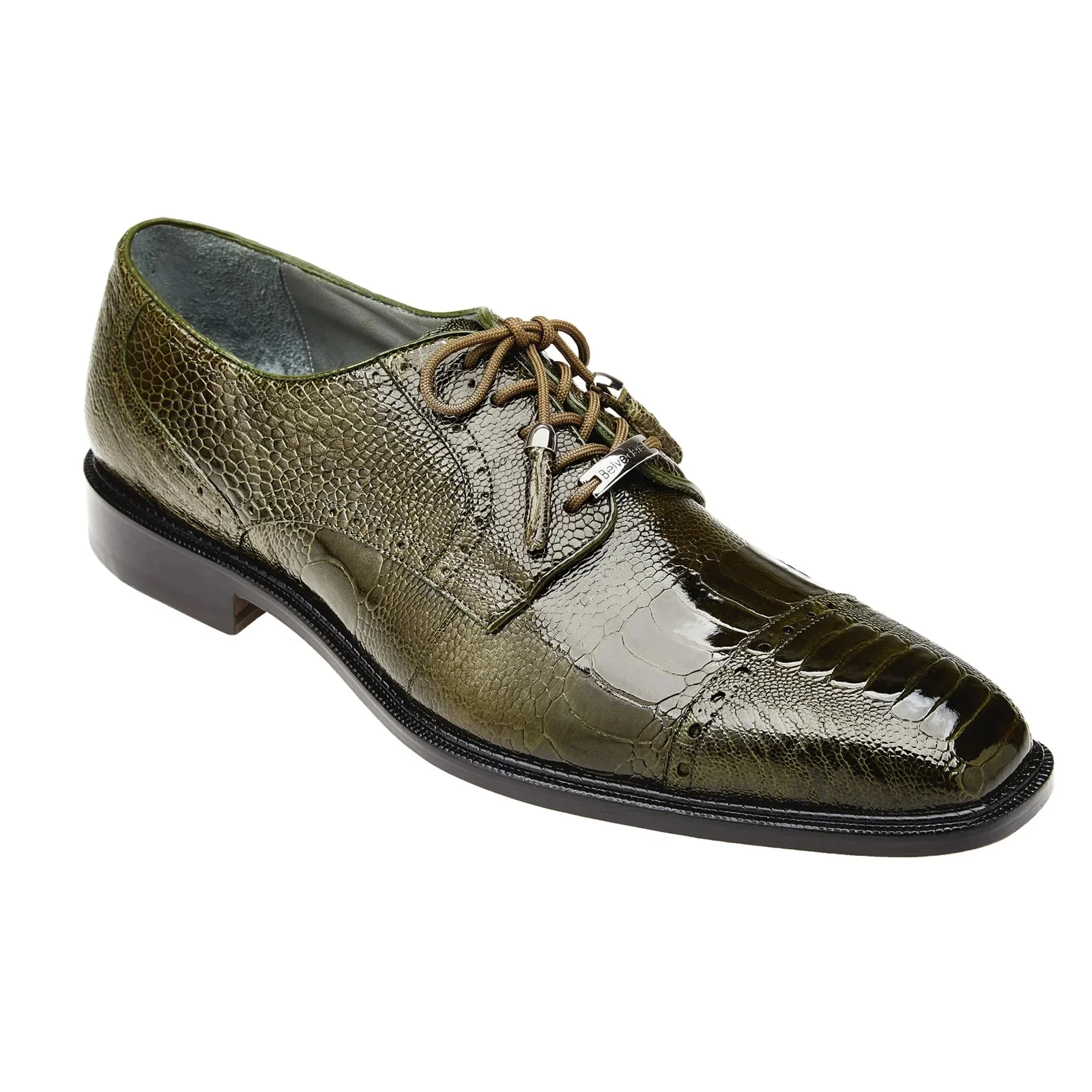 Men's Belvedere Batta Cap Toe Ostrich Dress Shoe in Olive Green - Image 2
