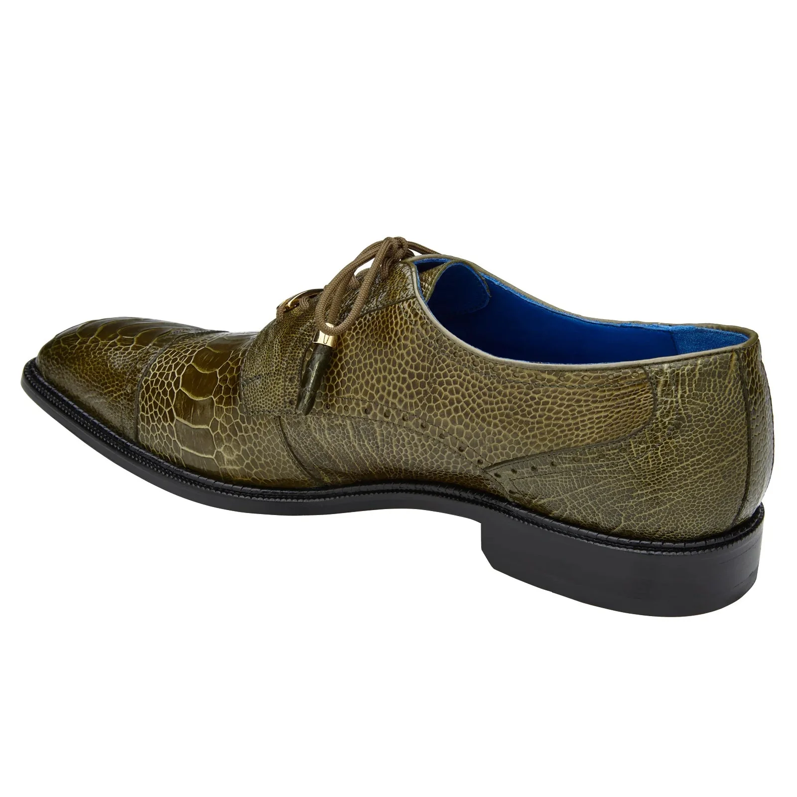 Men's Belvedere Batta Cap Toe Ostrich Dress Shoe in Olive Green - Image 4