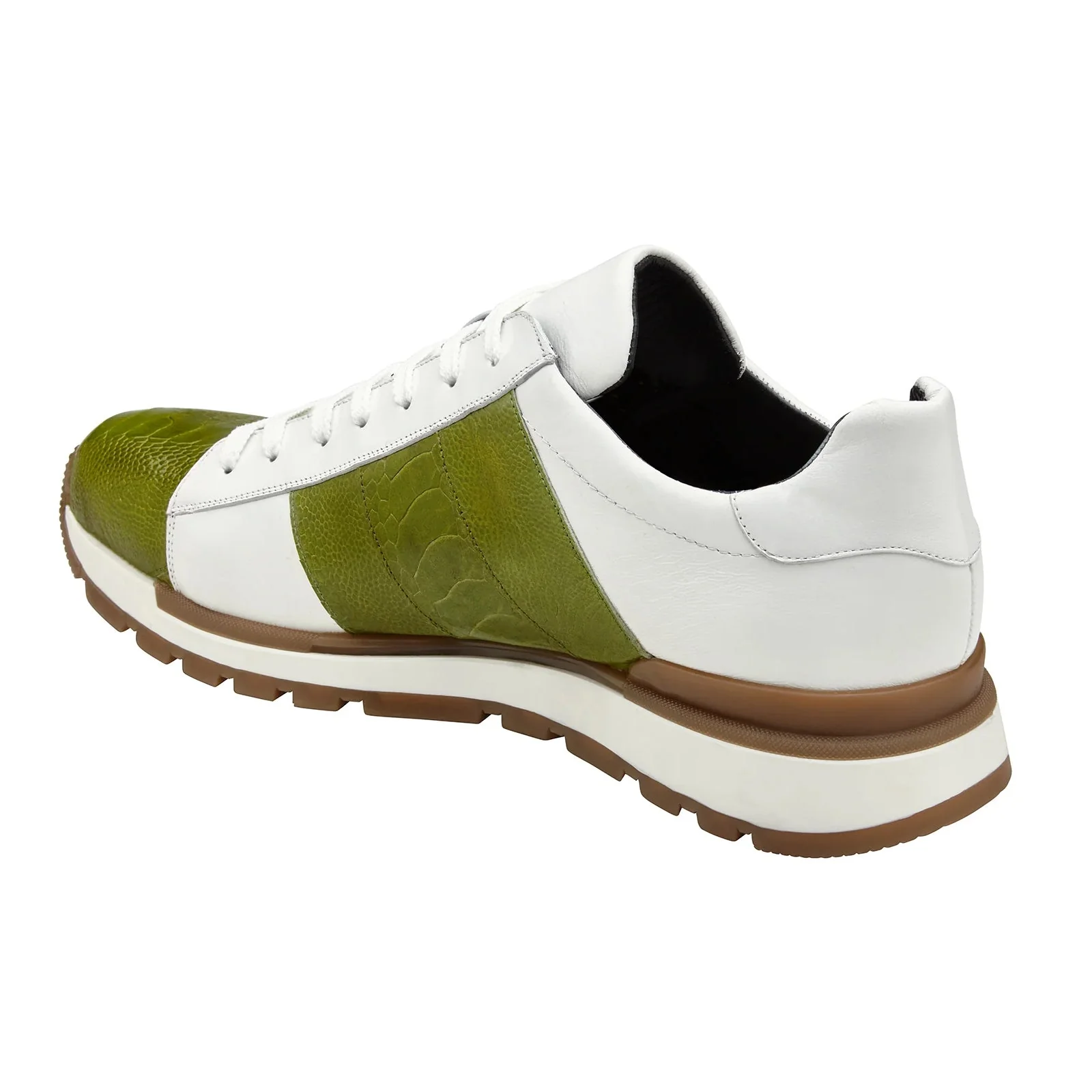 Men's Belvedere Blake Calf & Ostrich Leg Dress Sneaker in Lime Green & White - Image 4
