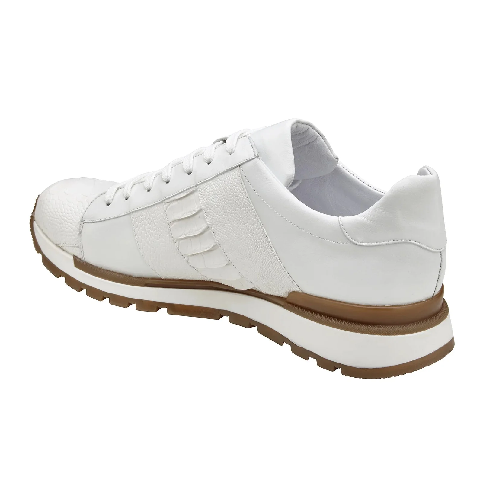 Men's Belvedere Blake Calf & Ostrich Leg Dress Sneaker in White - Image 4
