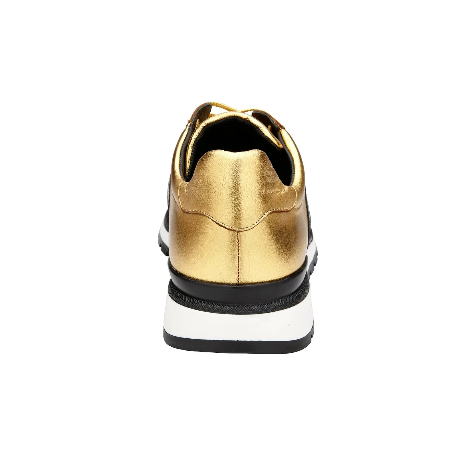 Men's Belvedere Blake Ostrich Leg & Italian Calf Leather Dress Sneaker in Black & Gold - Image 3