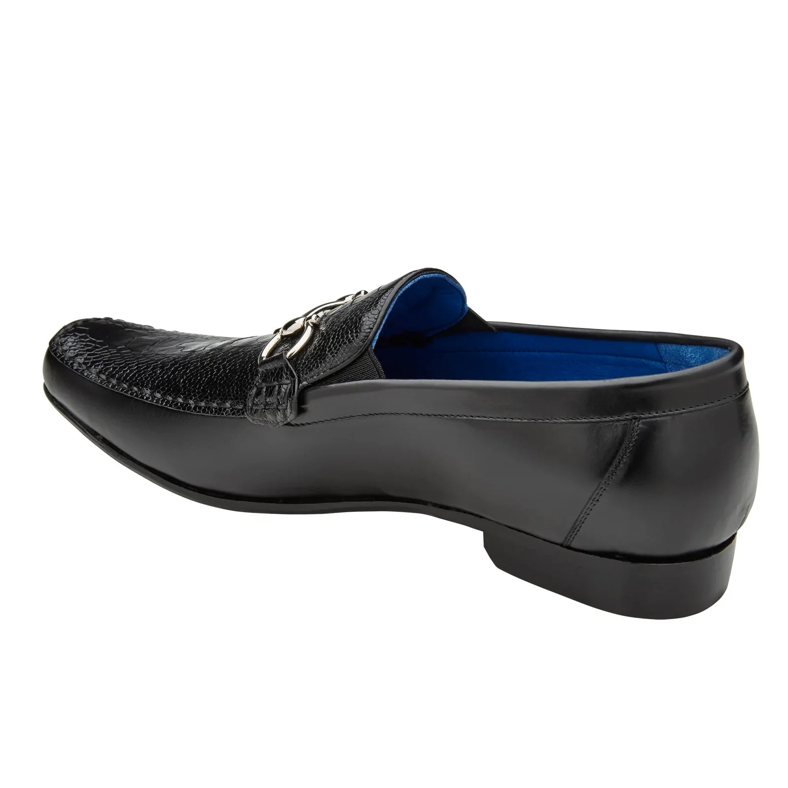 Men's Belvedere Bruno Calfskin & Ostrich Leg Buckle Loafer in Black - Image 4