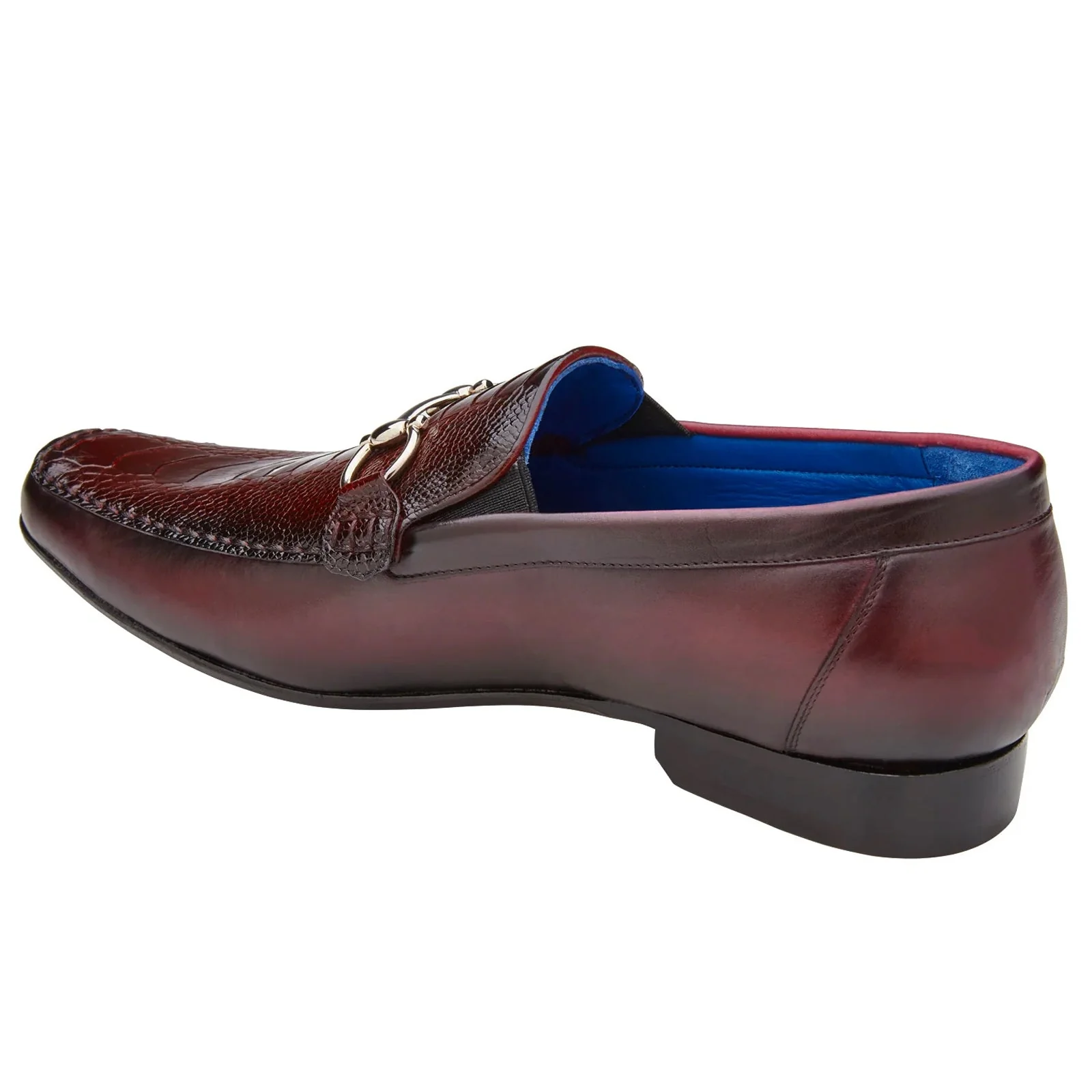 Men's Belvedere Bruno Calfskin & Ostrich Leg Buckle Loafer in Burgundy - Image 4