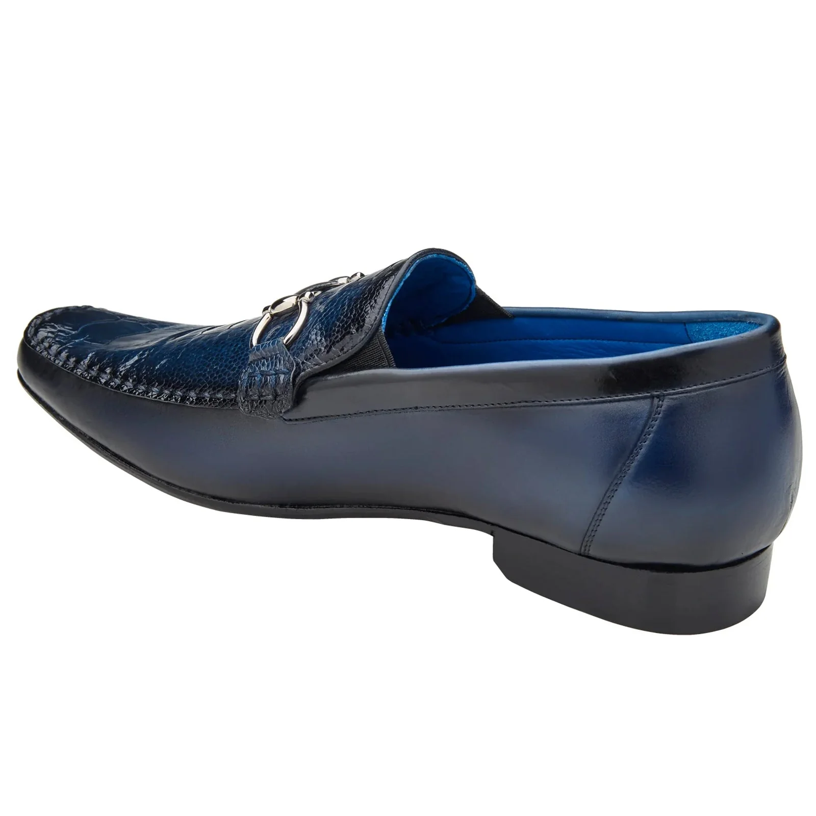 Men's Belvedere Bruno Calfskin & Ostrich Leg Buckle Loafer in Navy - Image 4