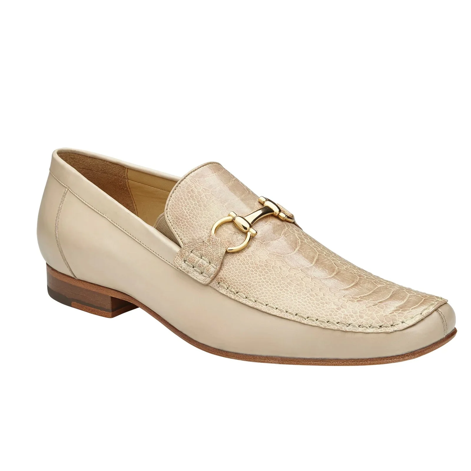 Men's Belvedere Bruno Ostrich Leg & Italian Calfskin Buckle Dress Loafer in Ivory Off White - Image 2