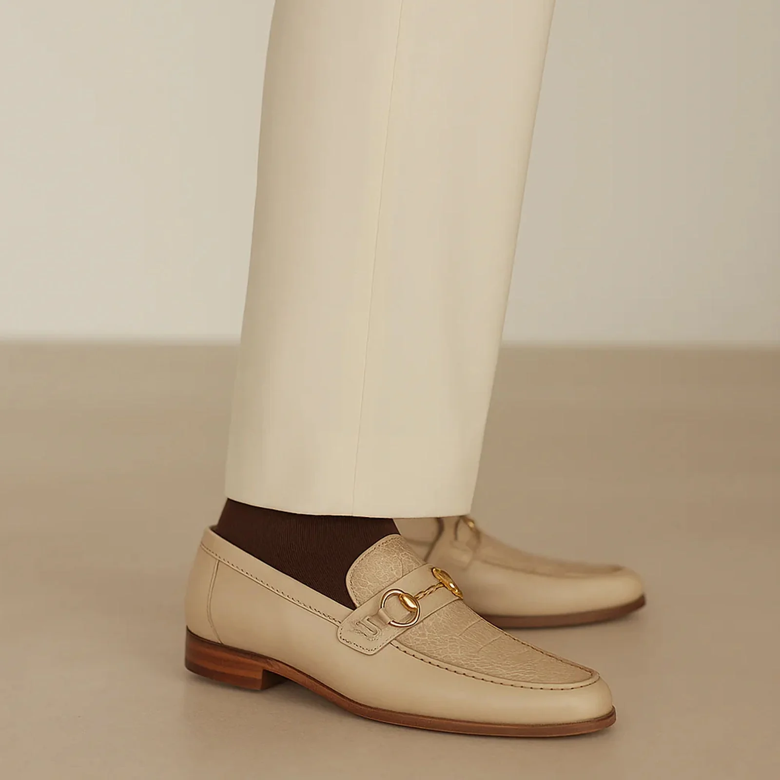 Men's Belvedere Bruno Ostrich Leg & Italian Calfskin Buckle Dress Loafer in Ivory Off White - Image 3