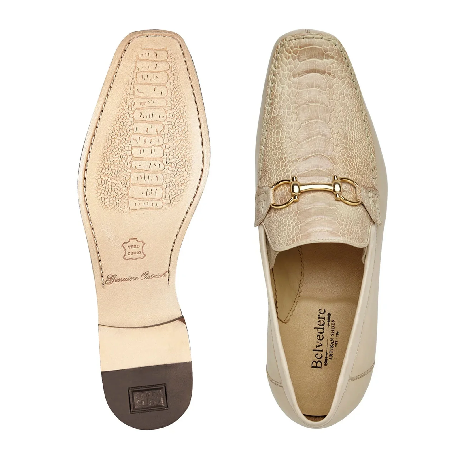 Men's Belvedere Bruno Ostrich Leg & Italian Calfskin Buckle Dress Loafer in Ivory Off White - Image 6