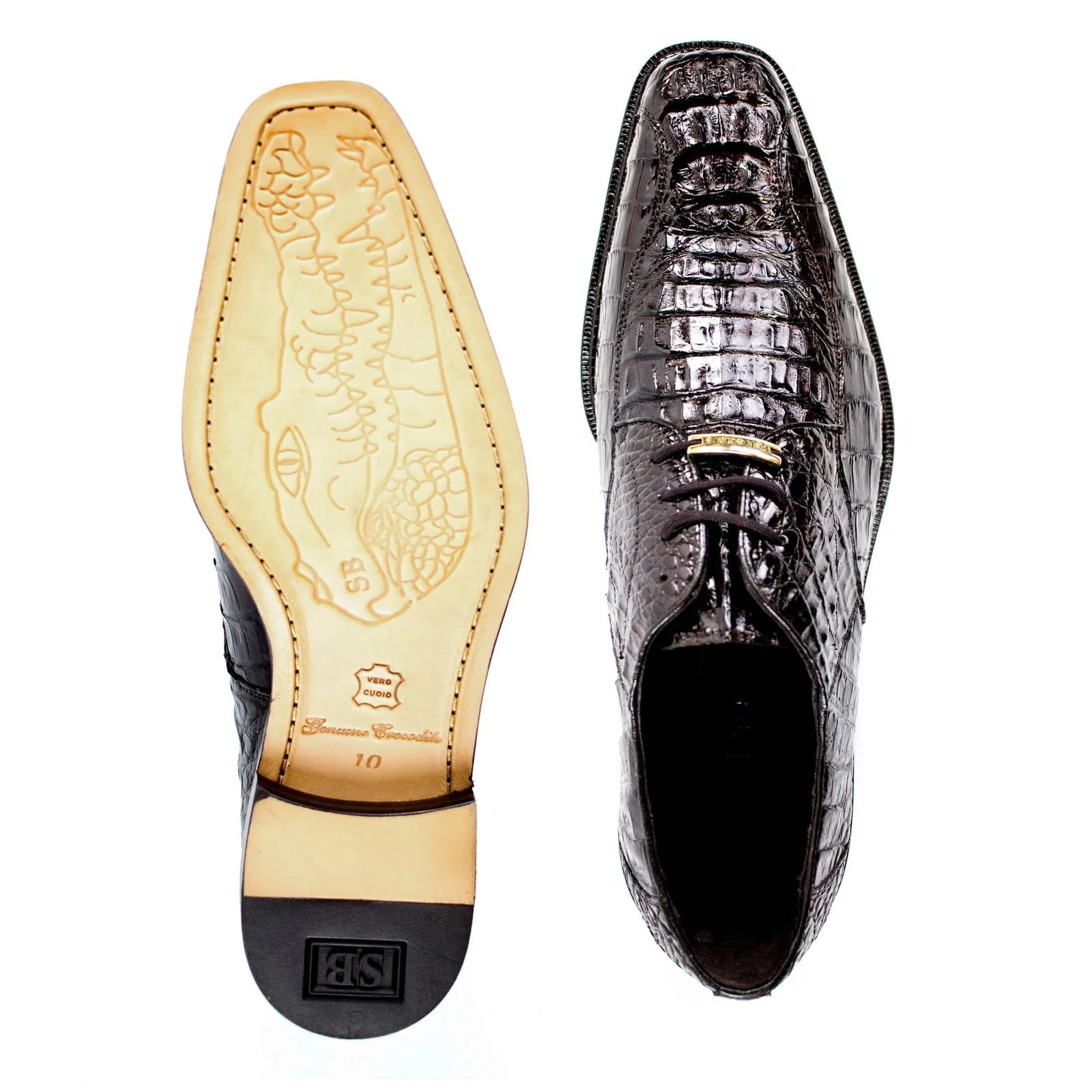 Men's Belvedere Chapo Hornback Caiman Crocodile Dress Shoe in Brown - Image 3