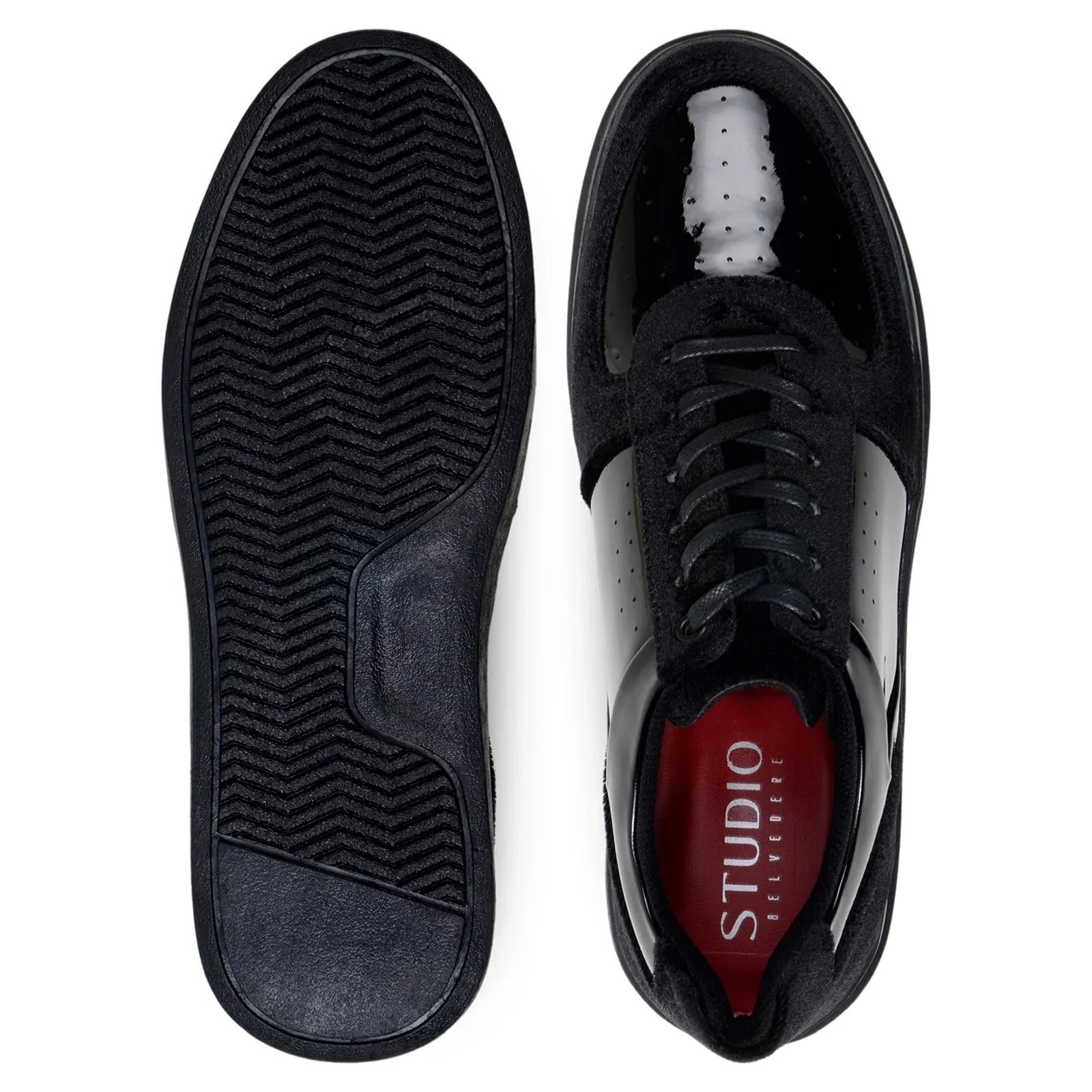 Men's Belvedere Edmound Velvet & Patent Leather Tuxedo Dress Sneaker in Black - Image 7