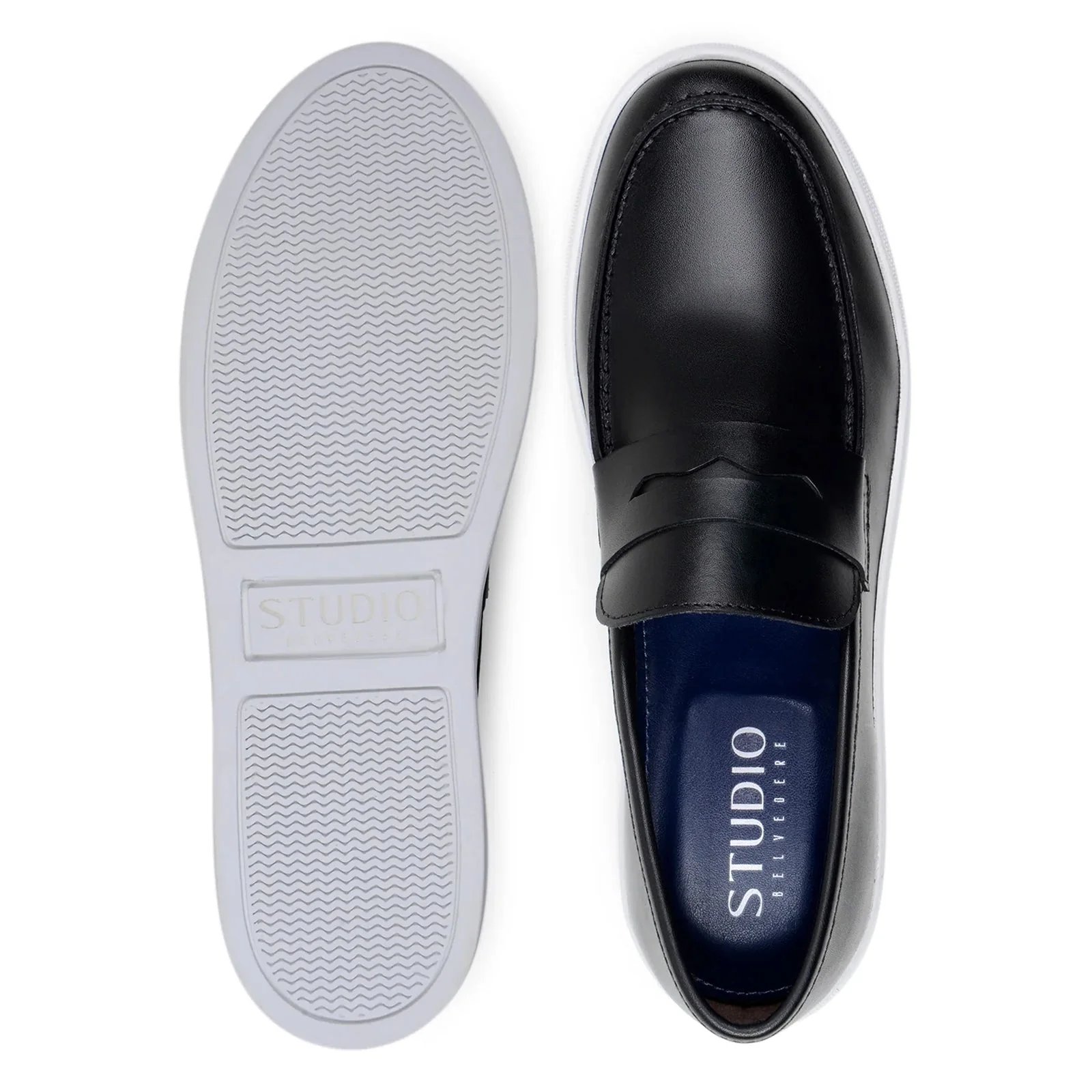 Men's Belvedere Elliot Nappa Leather Casual Slip On Penny Loafer in Black - Image 6