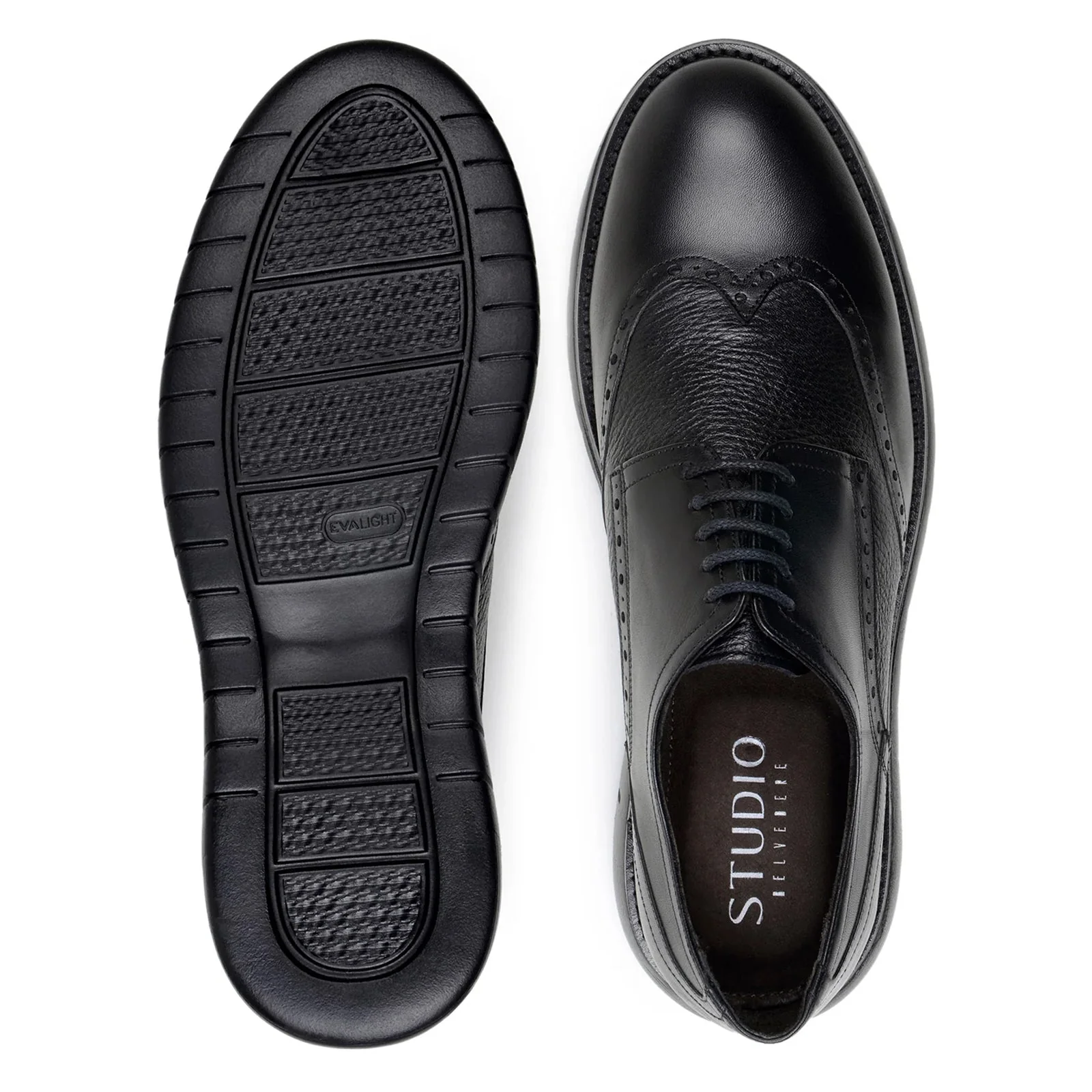 Men's Belvedere Enzo Nappa Leather Casual Wingtip Dress Shoe in Black - Image 6