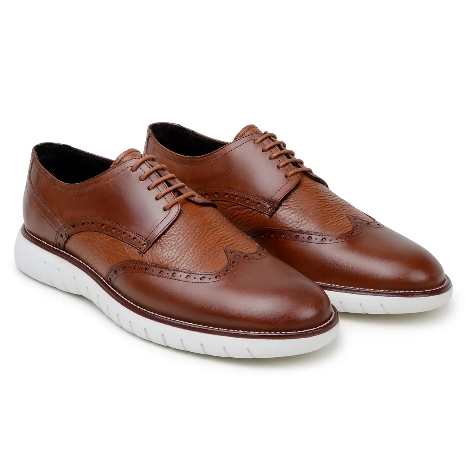 Men's Belvedere Enzo Nappa Leather Casual Wingtip Dress Shoe in Tan - Image 3