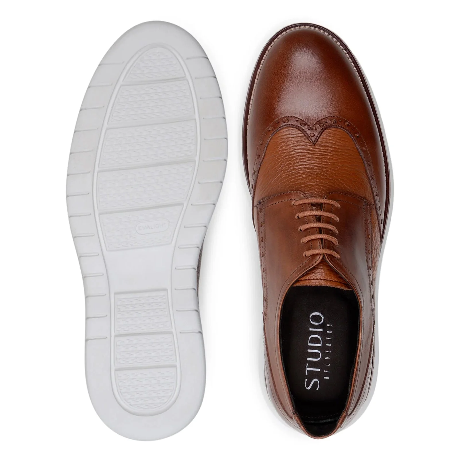 Men's Belvedere Enzo Nappa Leather Casual Wingtip Dress Shoe in Tan - Image 6