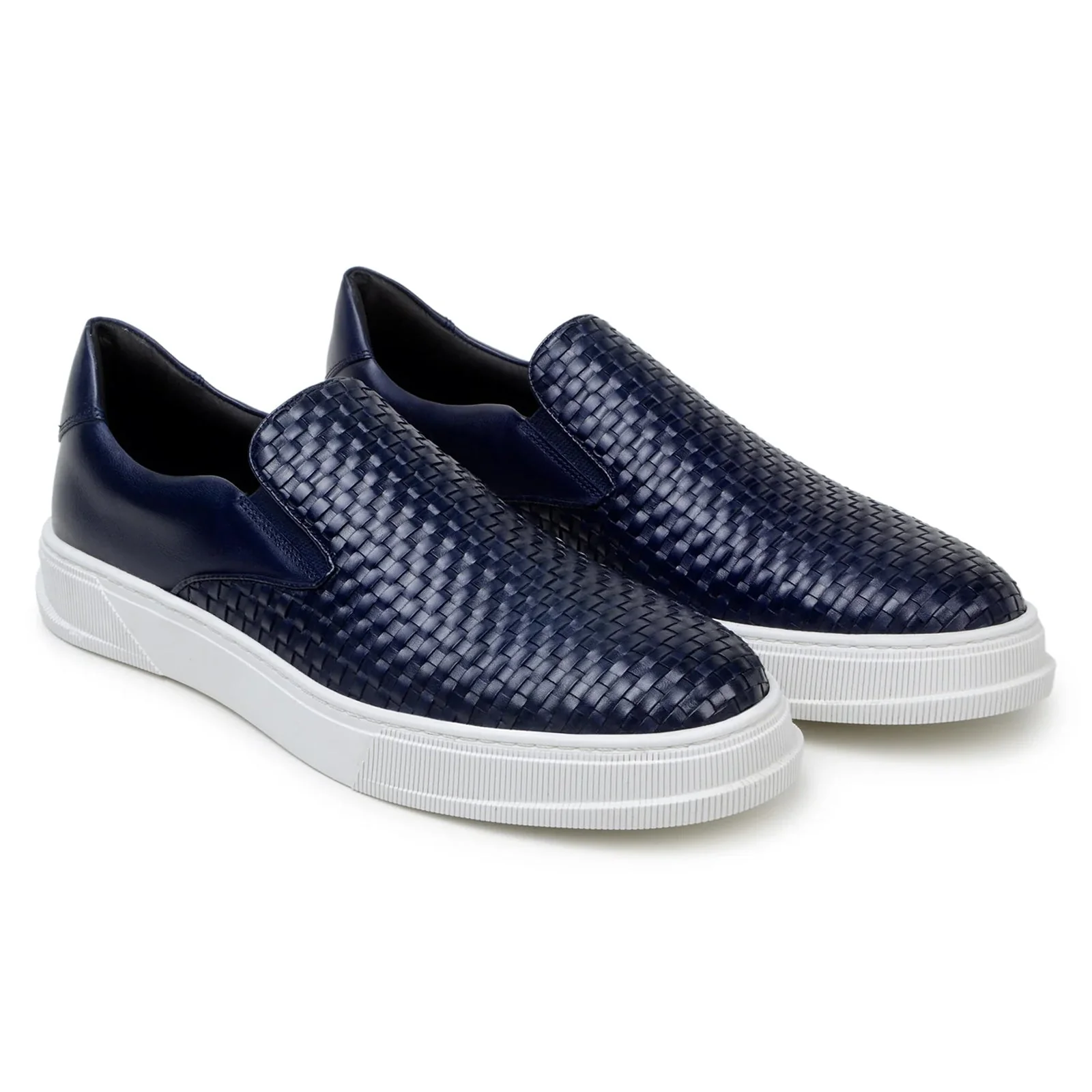 Men's Belvedere Fernando Quilted Leather Slip on Dress Sneaker in Navy - Image 3