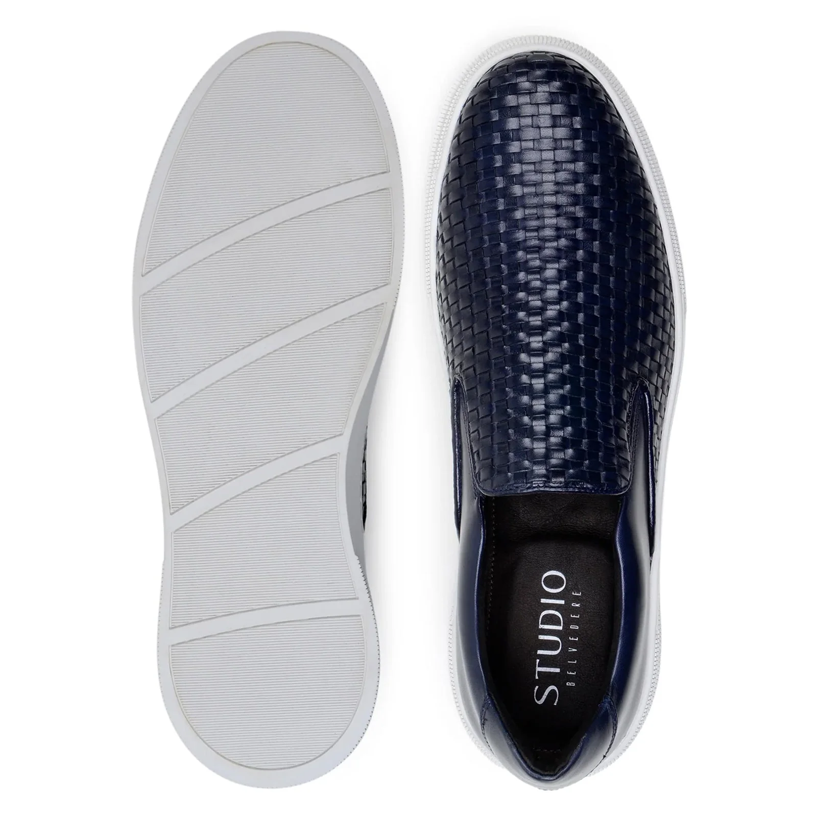 Men's Belvedere Fernando Quilted Leather Slip on Dress Sneaker in Navy - Image 6